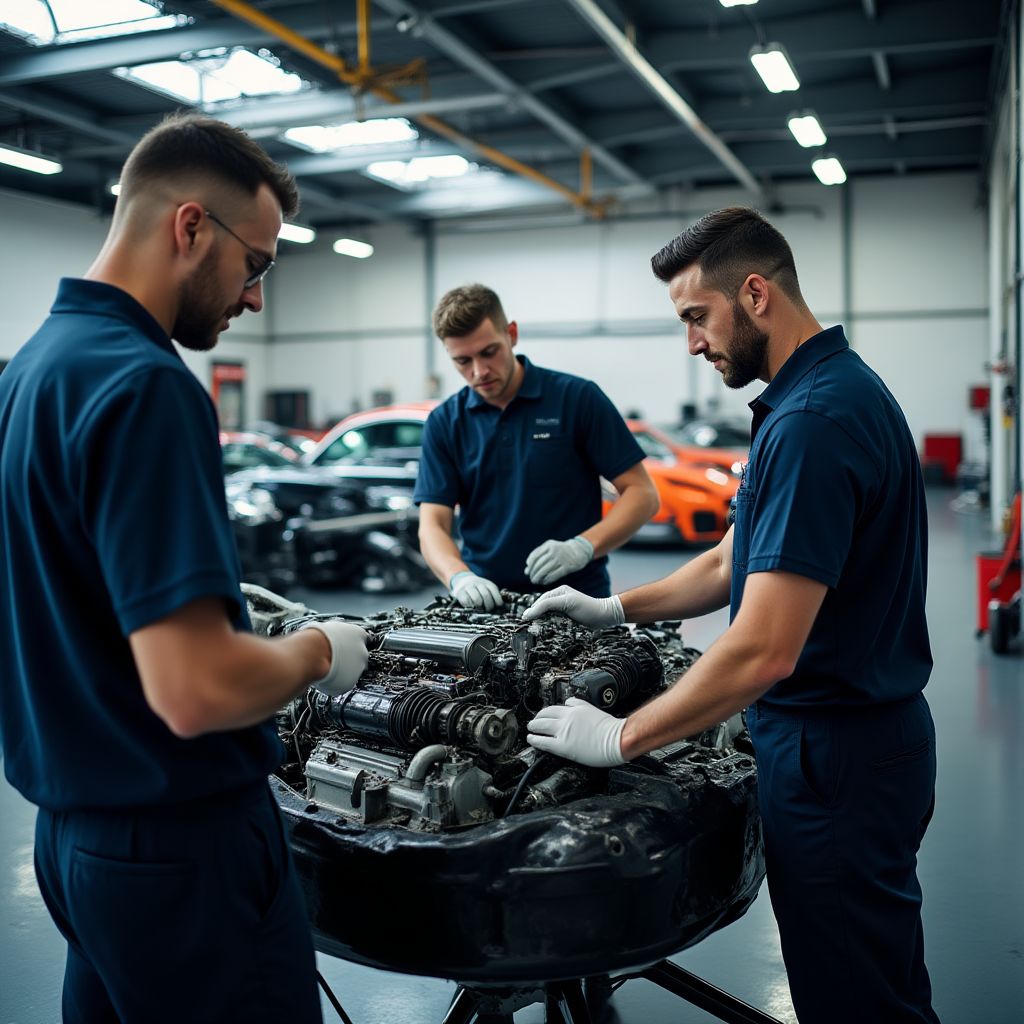 Équipe travaillant sur véhicule